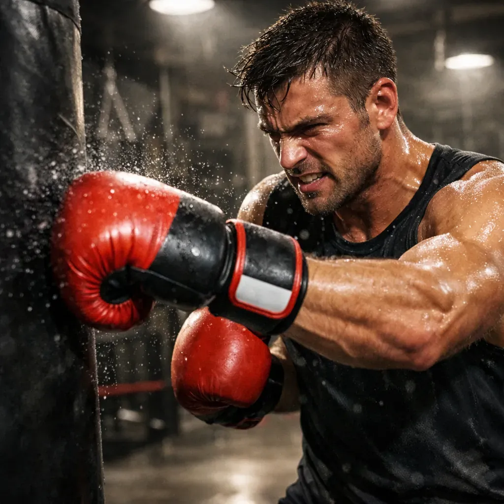 Gants de boxe et entraînement intense