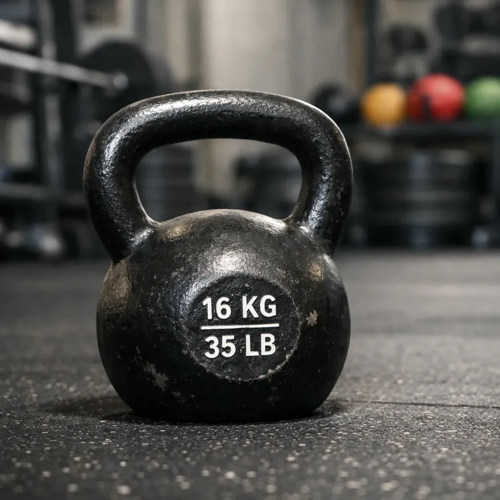 Kettlebell posée sur le sol d'une salle