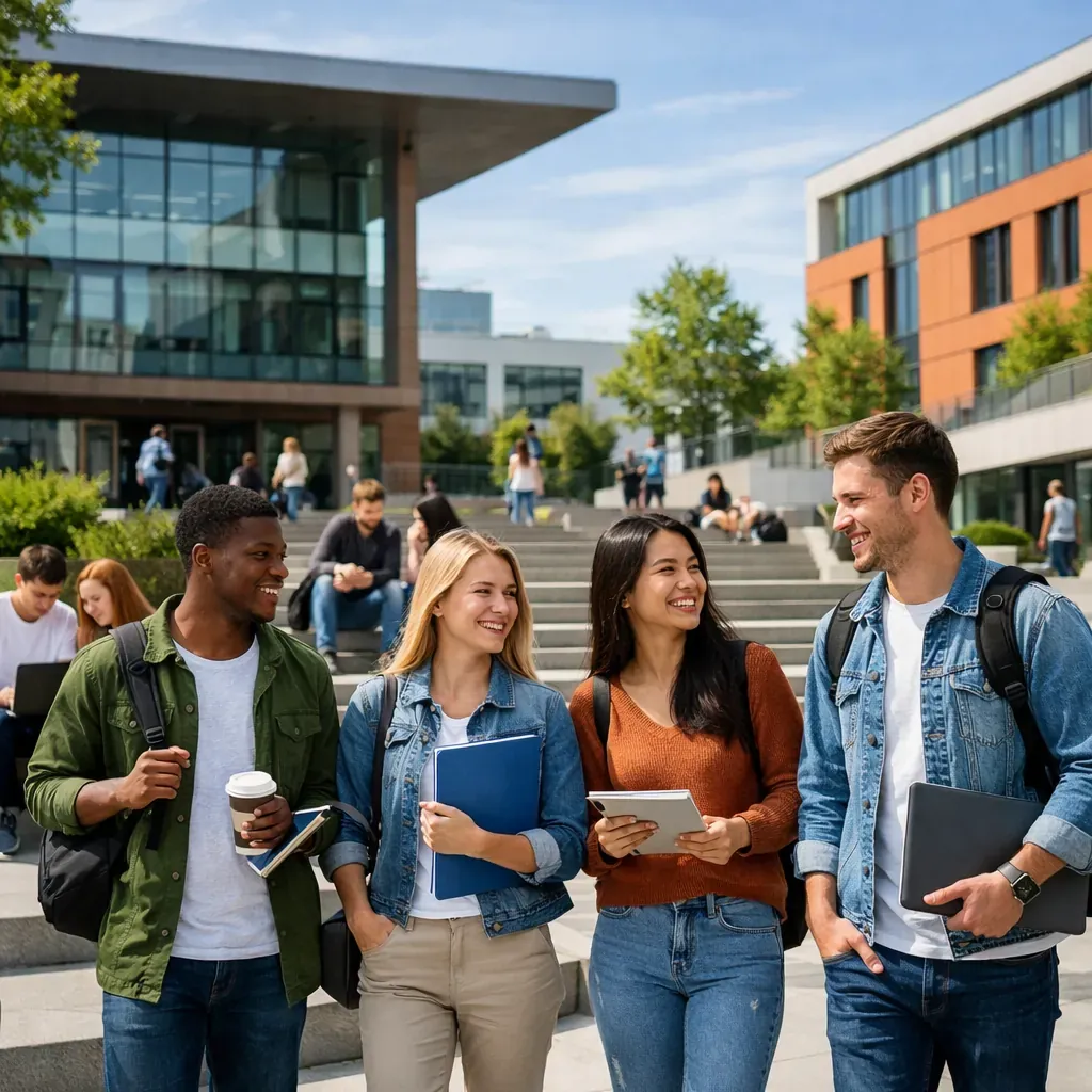 Étudiants sur un campus moderne