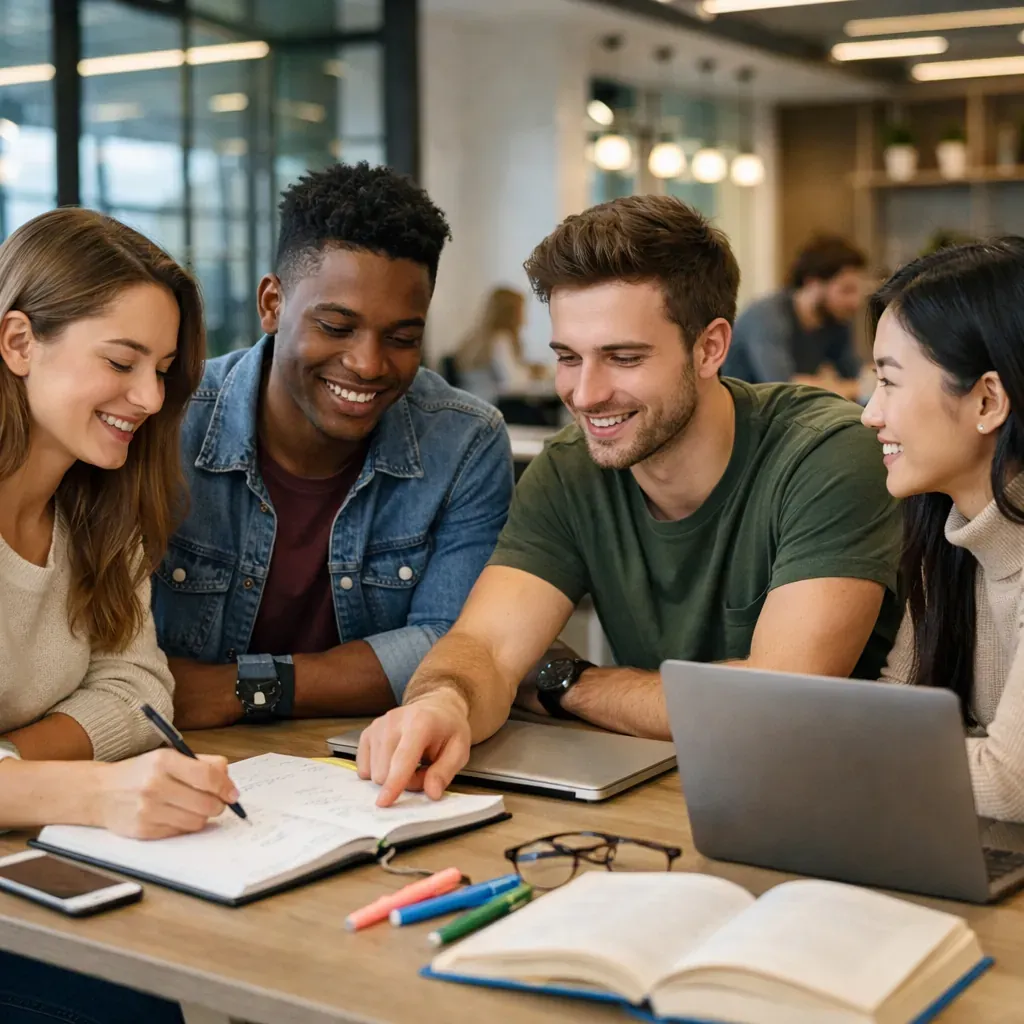 Étudiants collaborant dans un environnement moderne