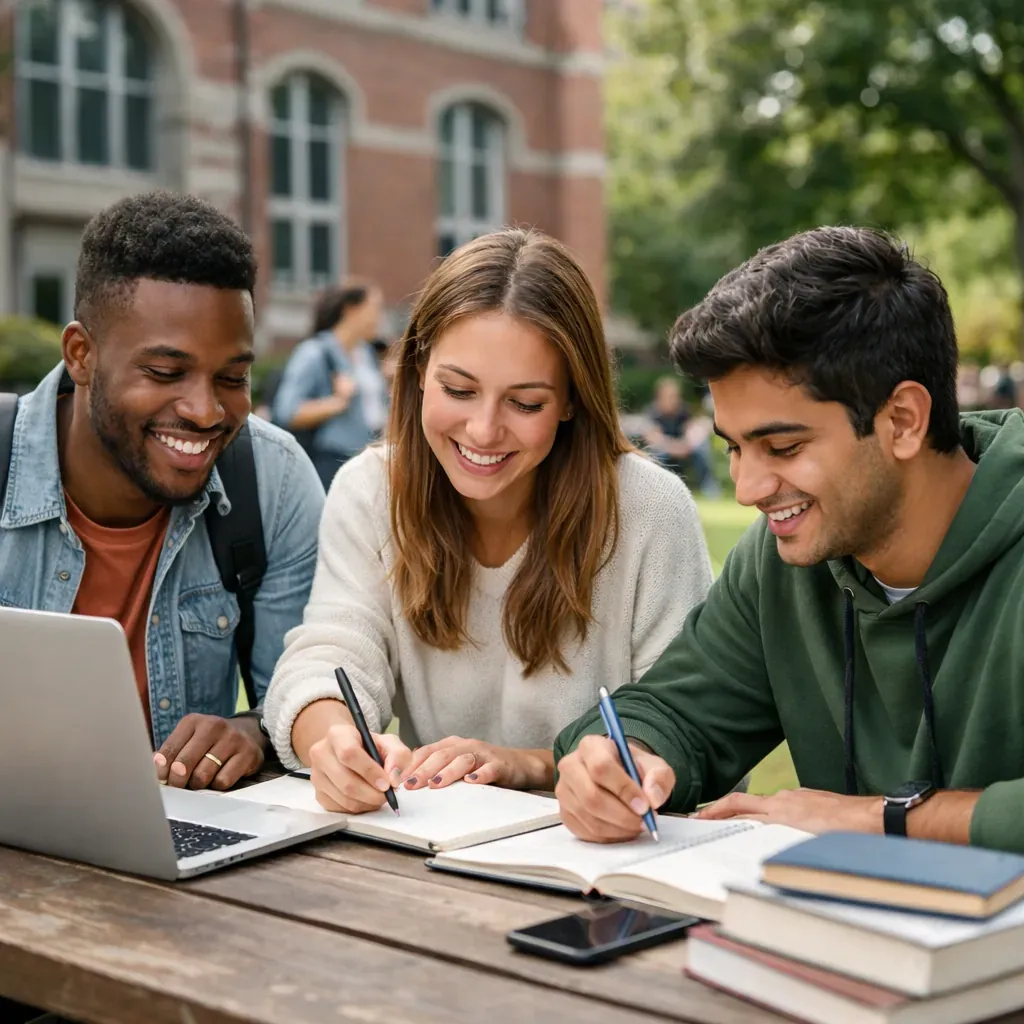 Étudiants collaborant sur le campus
