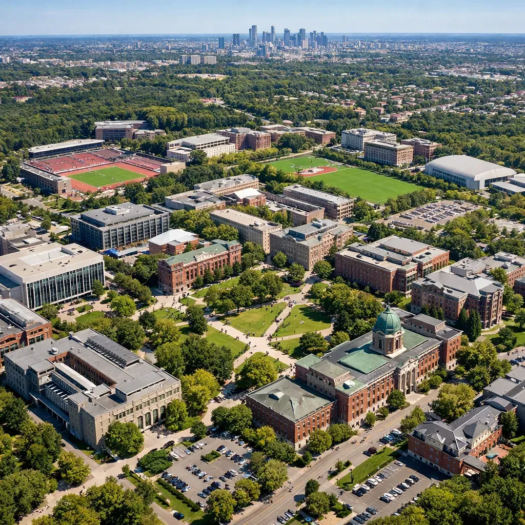 Vue aérienne d'un grand campus universitaire