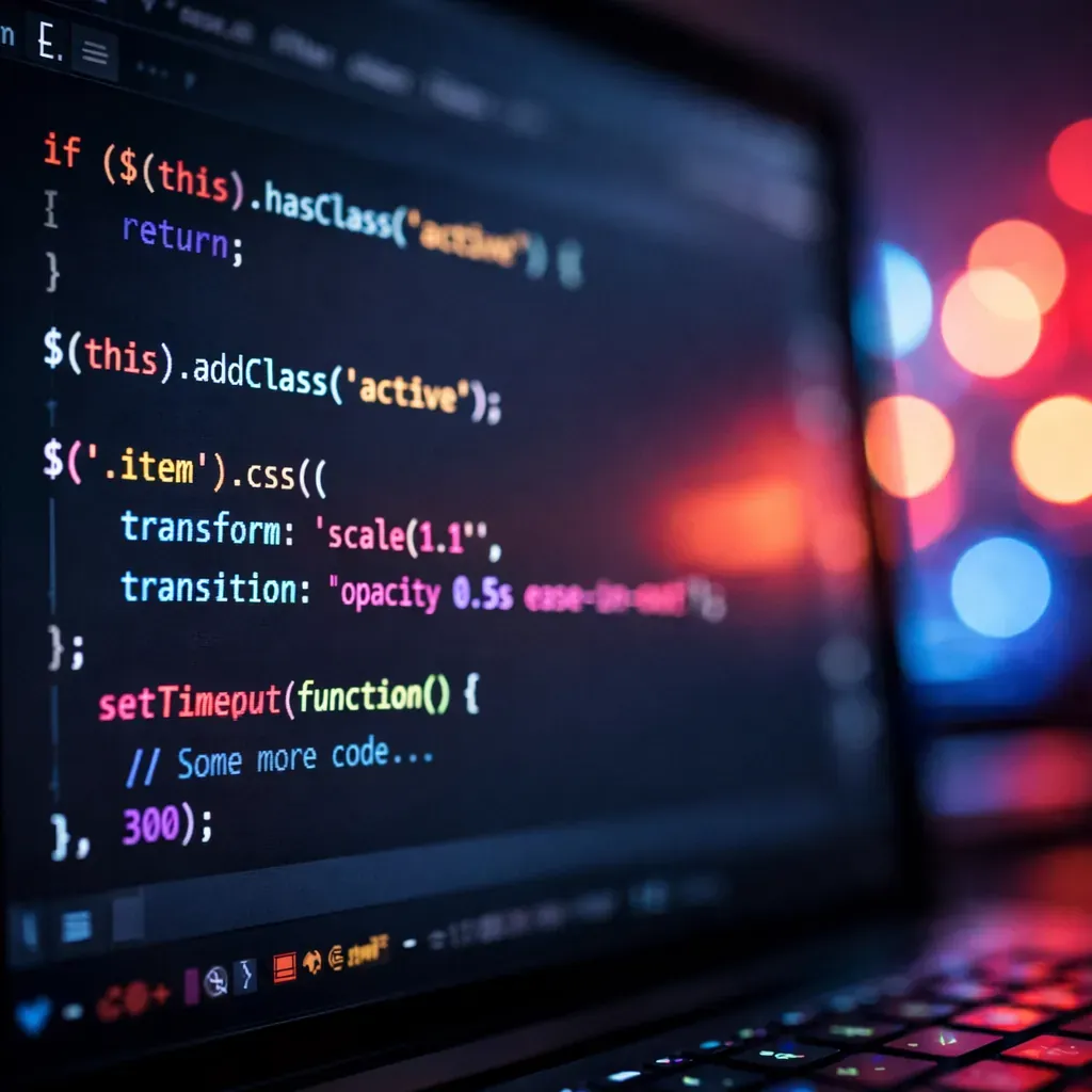 Code abstrait avec lumières néon sur écran