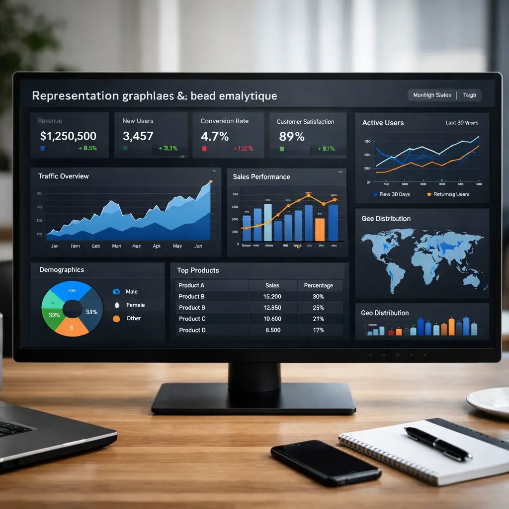 Représentation graphique d'un tableau de bord analytique
