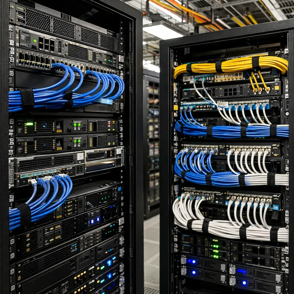 Serveurs et câbles réseaux dans un datacenter