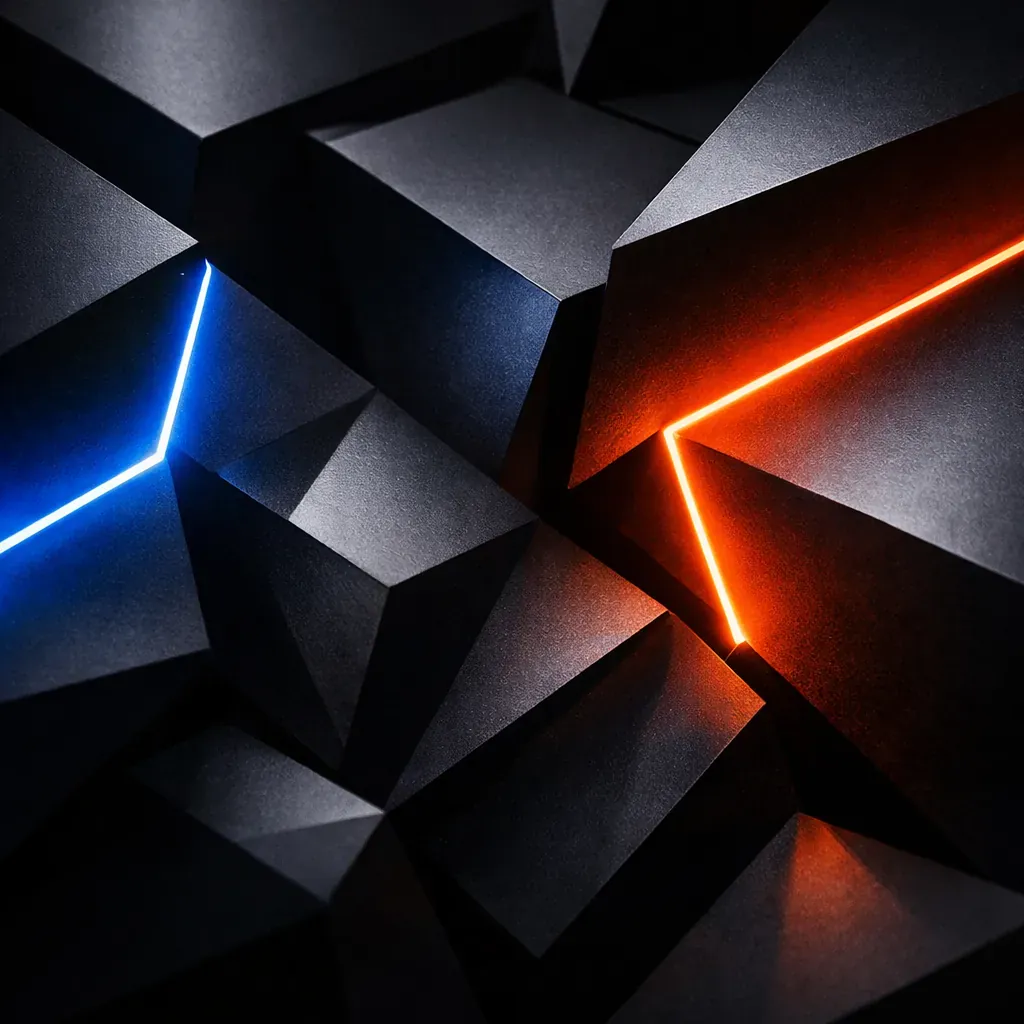 Abstract dark geometric shape with neon accent