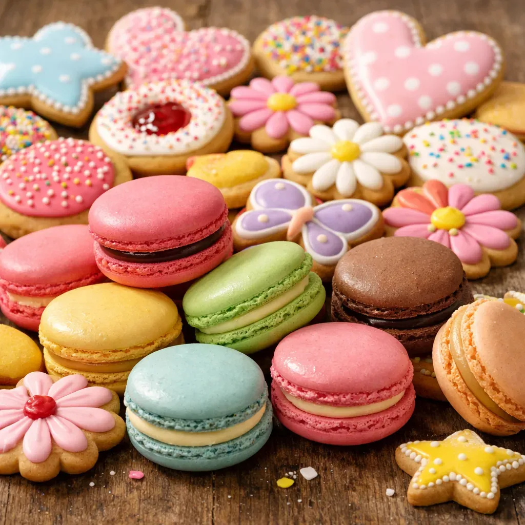 Biscuits colorés et macarons