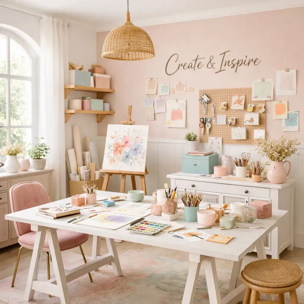 Espace créatif lumineux et pastel