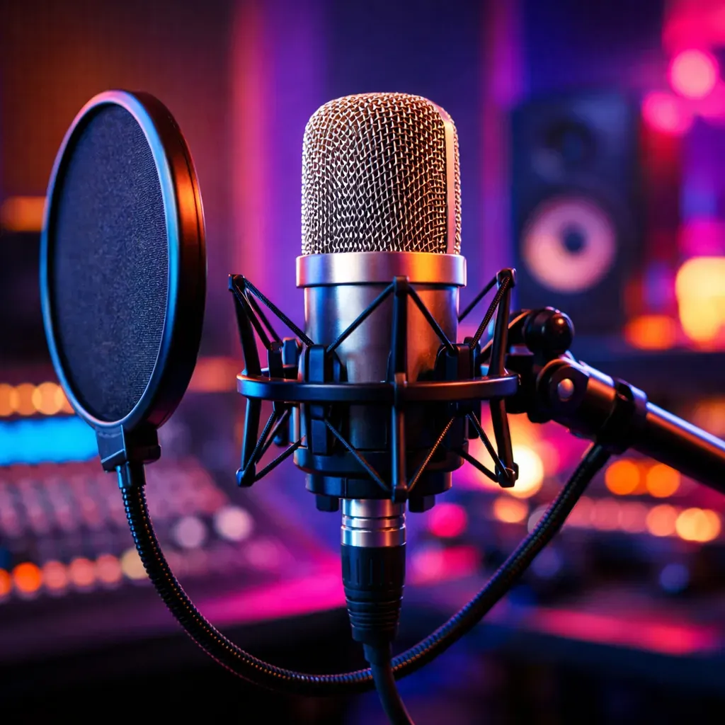 Microphone dans un studio coloré