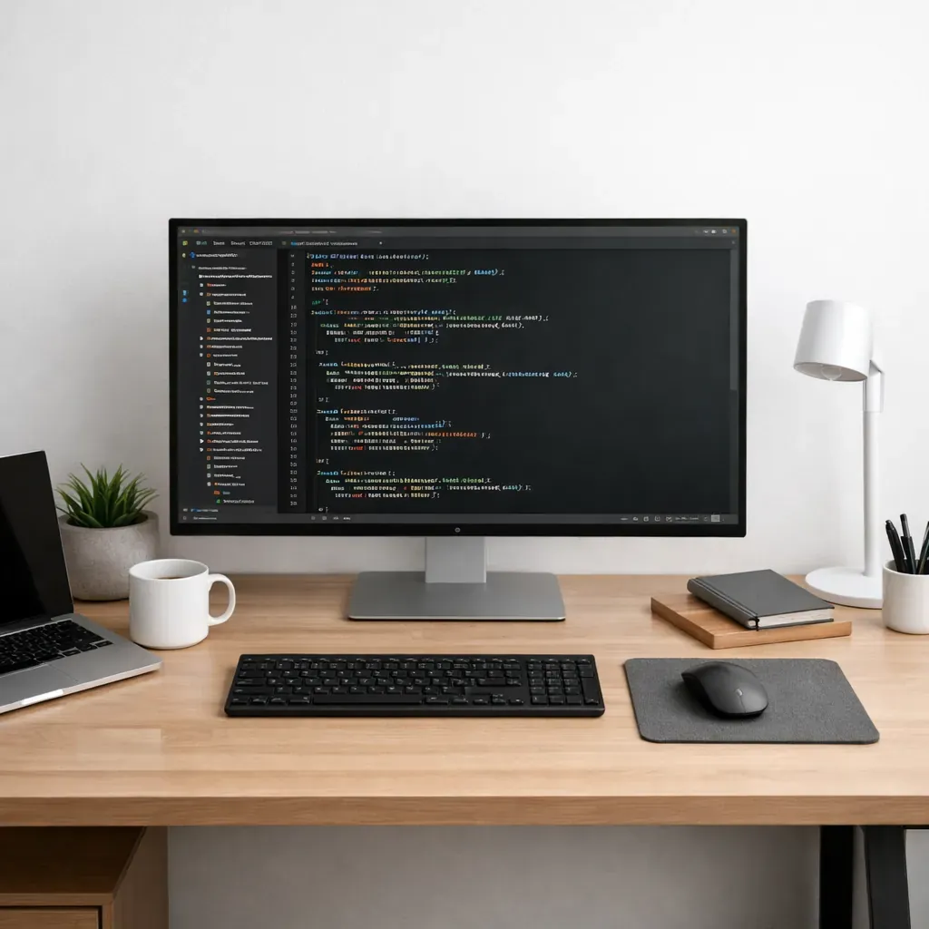 Clean minimal workspace with code editor
