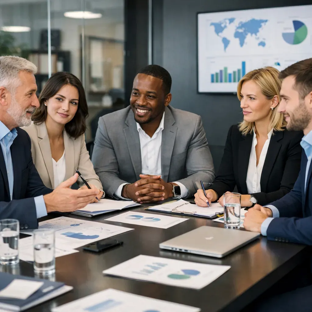 Équipe de professionnels en réunion stratégique