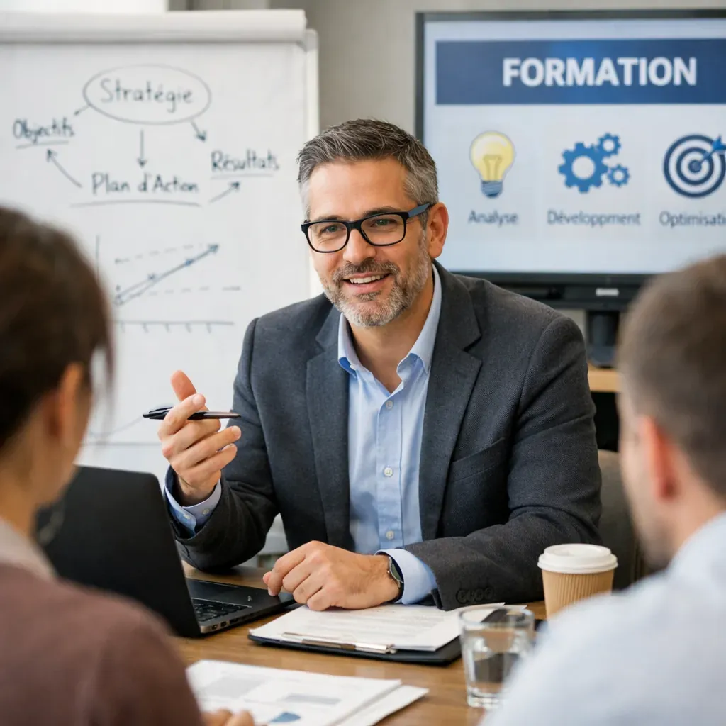 Consultant formateur en pleine session de travail