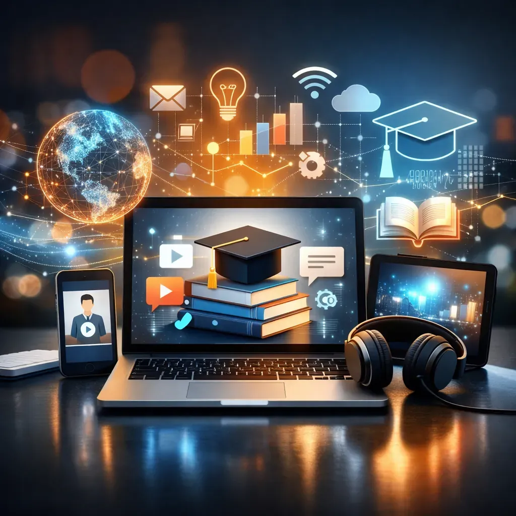 Formes abstraites digitales représentant l'apprentissage en ligne