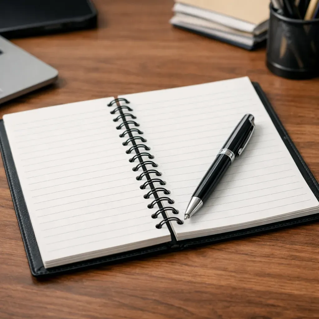 Carnet et stylo sur un bureau pour la prise de note