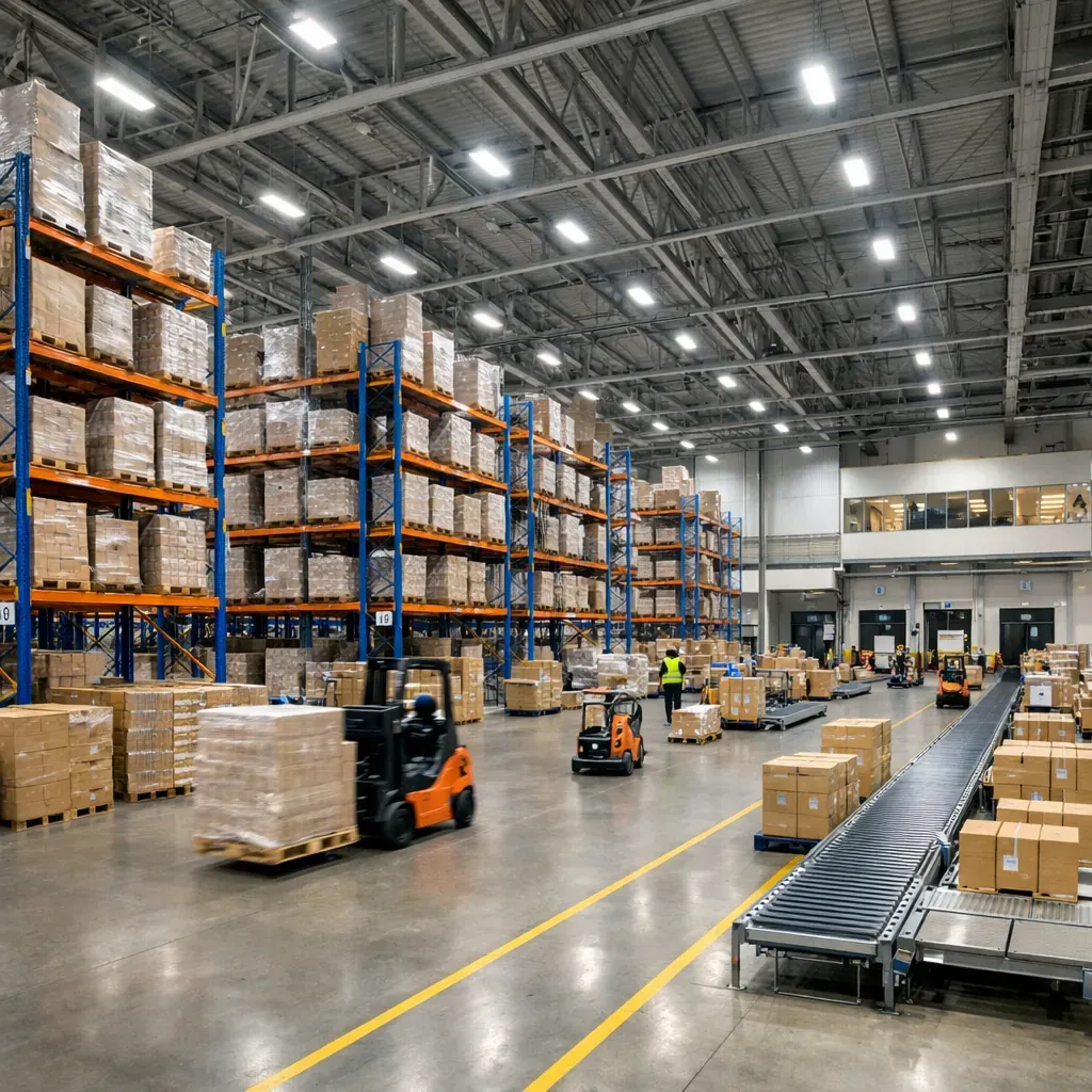Vue d'entrepôt logistique moderne