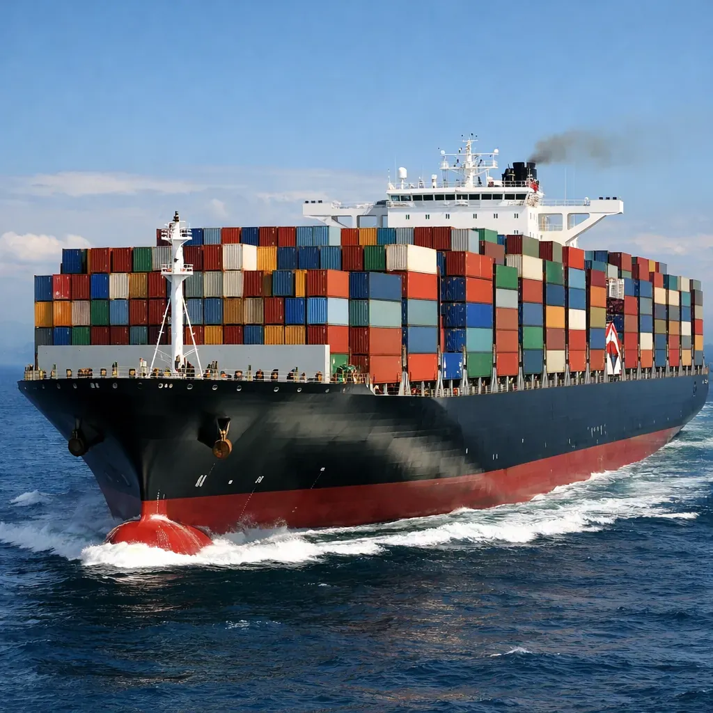 Immense navire porte-conteneurs naviguant en mer