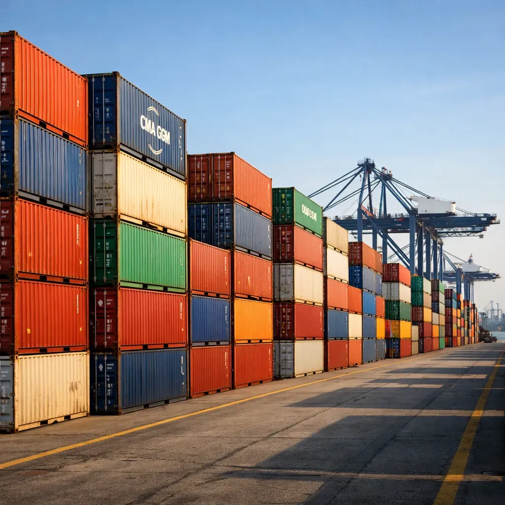 Containers alignés dans un port