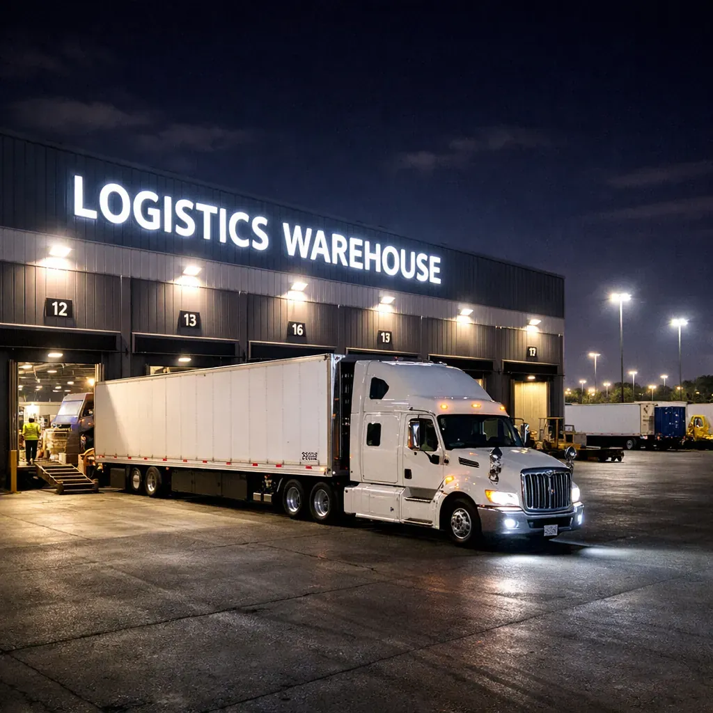 Logistics warehouse night