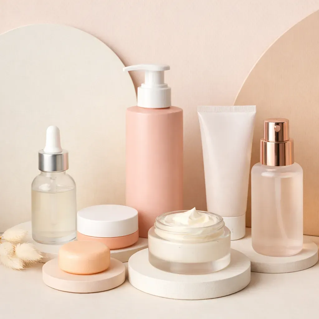 Produits cosmétiques présentation minimaliste pastel