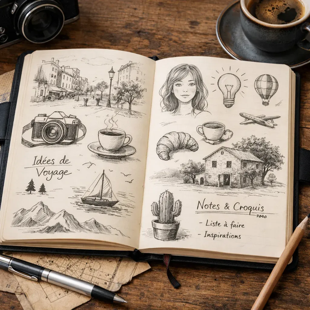 Carnet ouvert avec des croquis