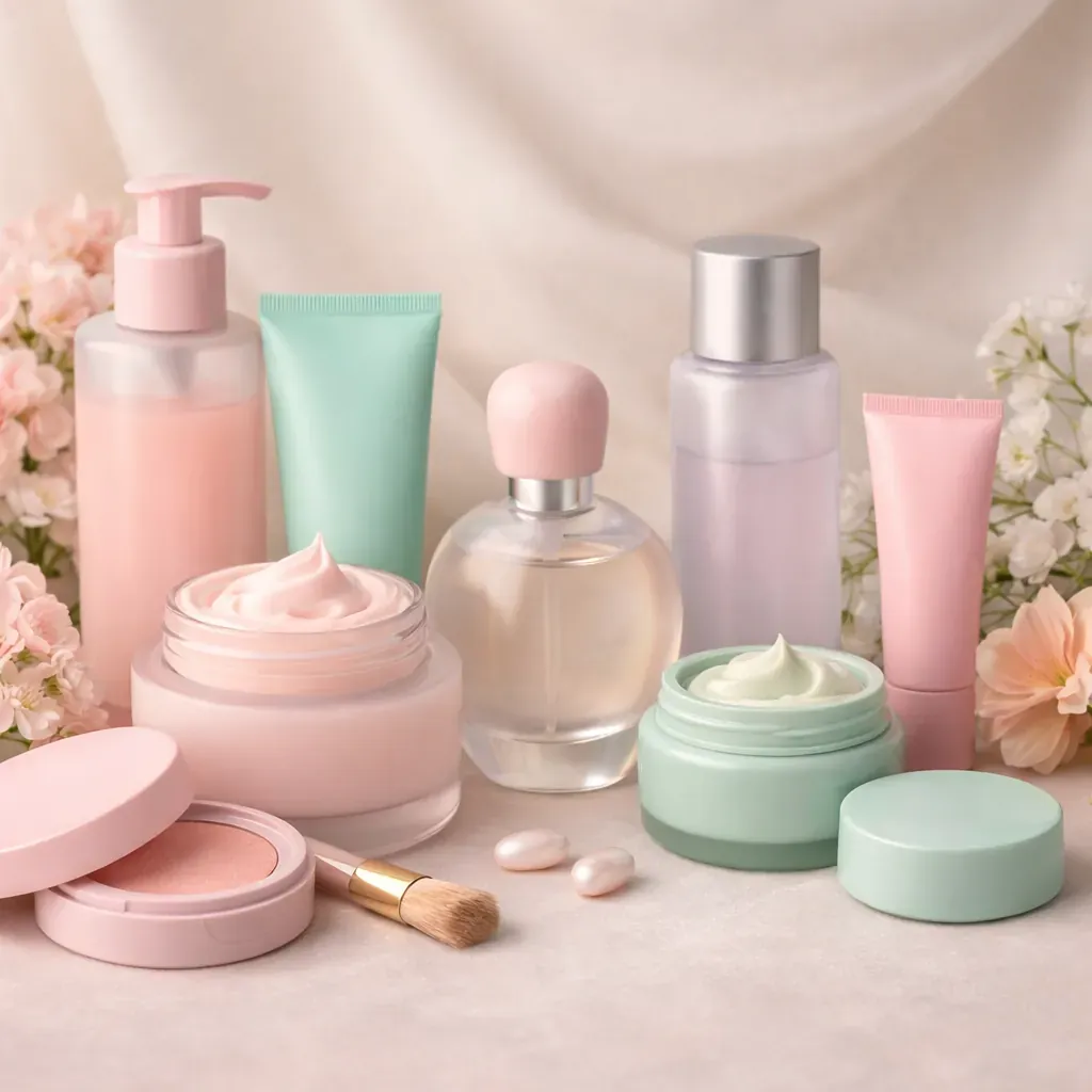 Produits de beauté aux tons pastels